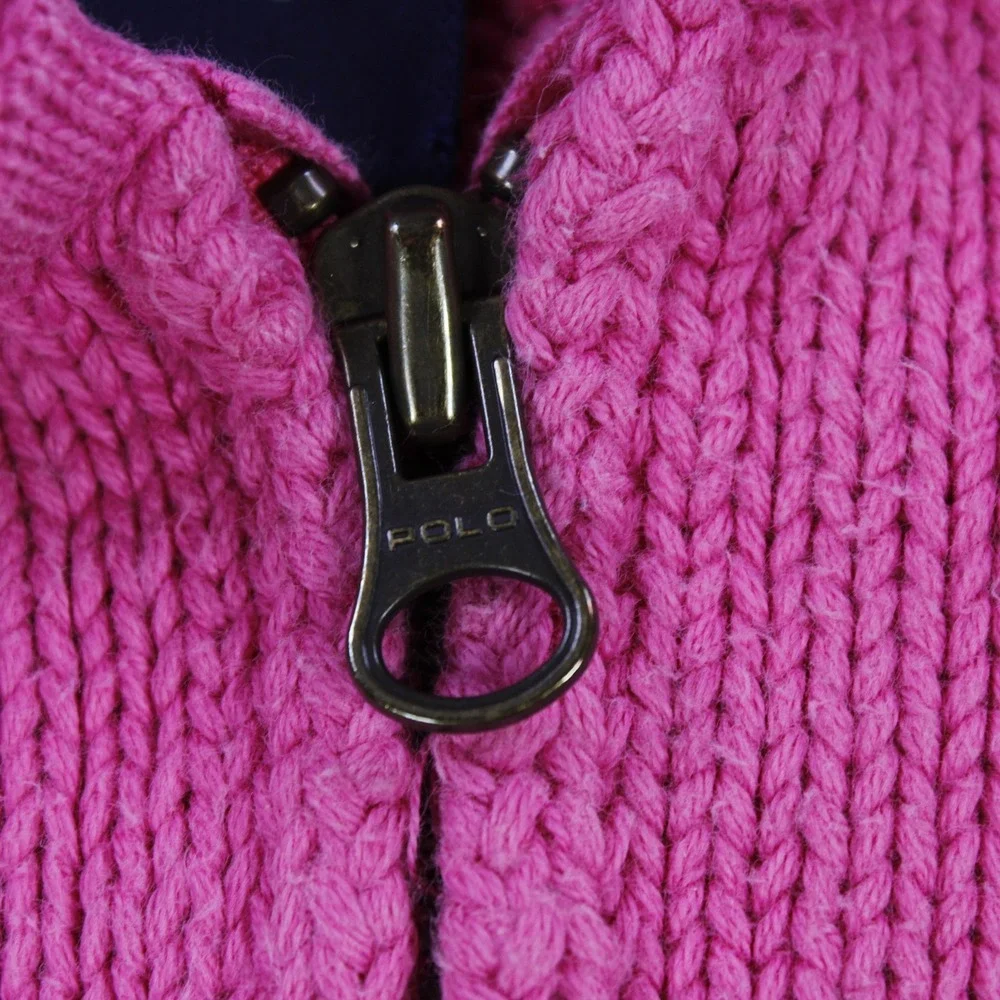 Ralph Lauren Girls' Hooded Jacket - Fuchsia Pink Knit - Size 6